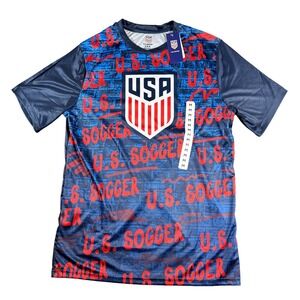 US Soccer Mens Medium Blue Graphic T-Shirt‎ All Over Print NWT